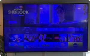 TV screen with strong blue tint caused by failing LED backlights