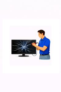 TV repair technician diagnosing a broken television screen in Tampa Bay